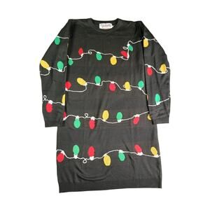 Spadehill Sweater Dress Womens Medium Black Christmas Lights Holiday Long Sleeve